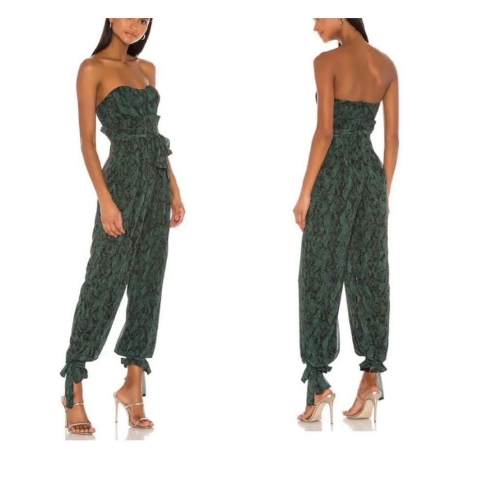 New Michael Costello Revolve Jumpsuit Snakeskin Strapless Corset Small Green - Picture 1 of 8